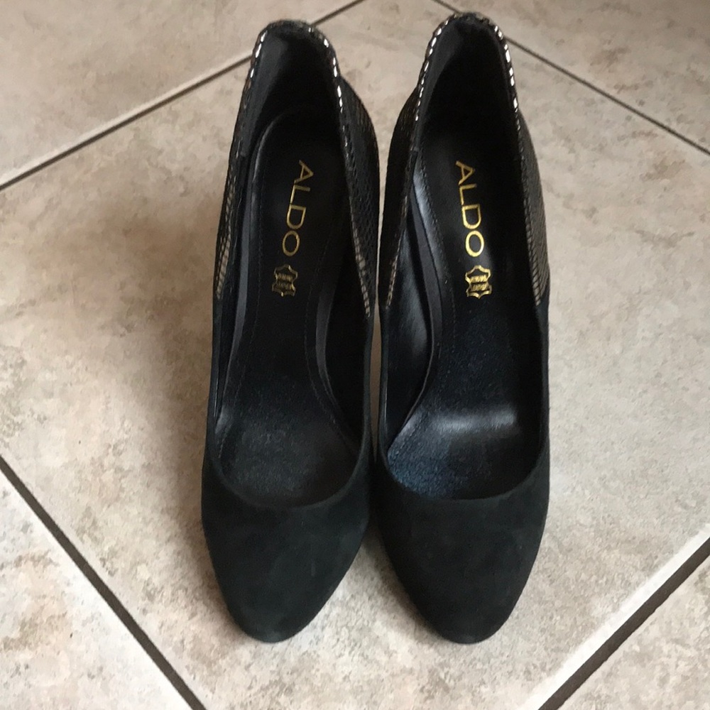 Also 37 black gold faux snakeskin heels